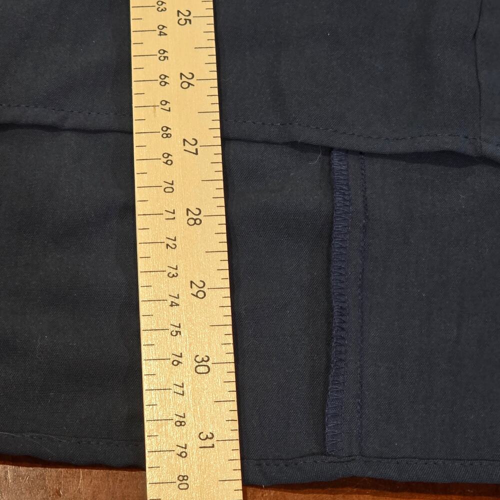 Minimalist Navy Blue V-Neck Roll Tab Long Sleeve Tunic Blouse Business Casual - Picture 8 of 9